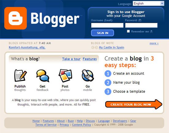 Blogger, υπηρεσία blogging της Google