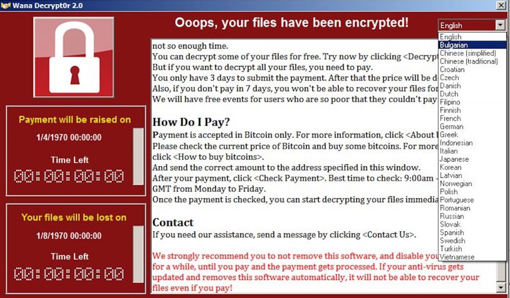 WannaCry Decrypt0r 2.0 ransomware