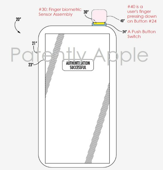 Apple Touch ID on power button patent