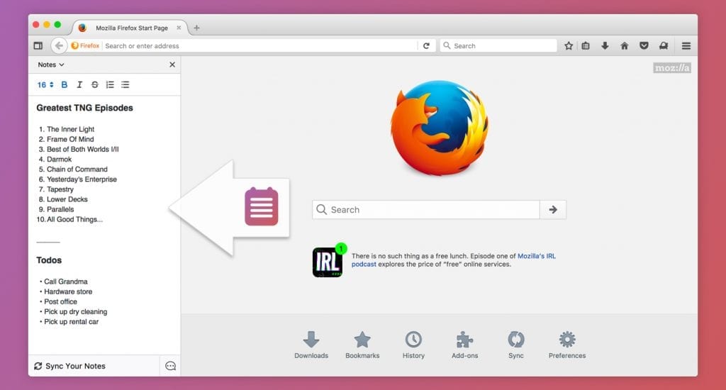 Mozilla Firefox Notes