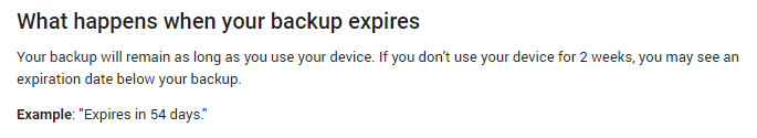 Google Android backups expiration day