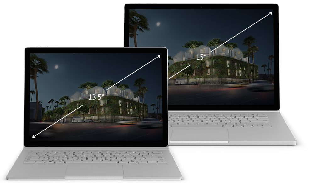 Microsoft Surface Book 2 display sizes