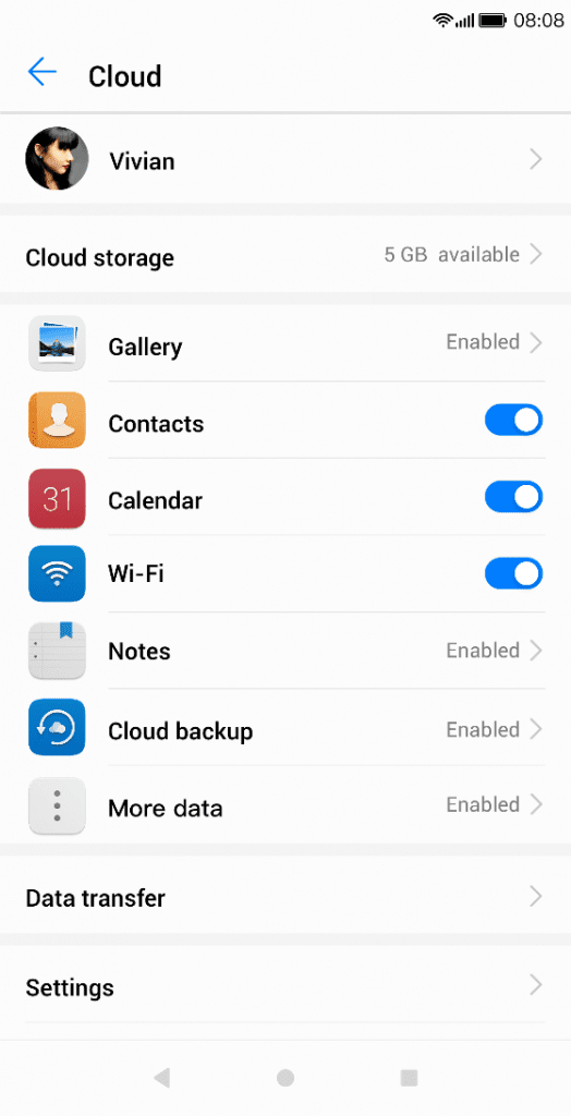 Huawei Mobile Cloud settings