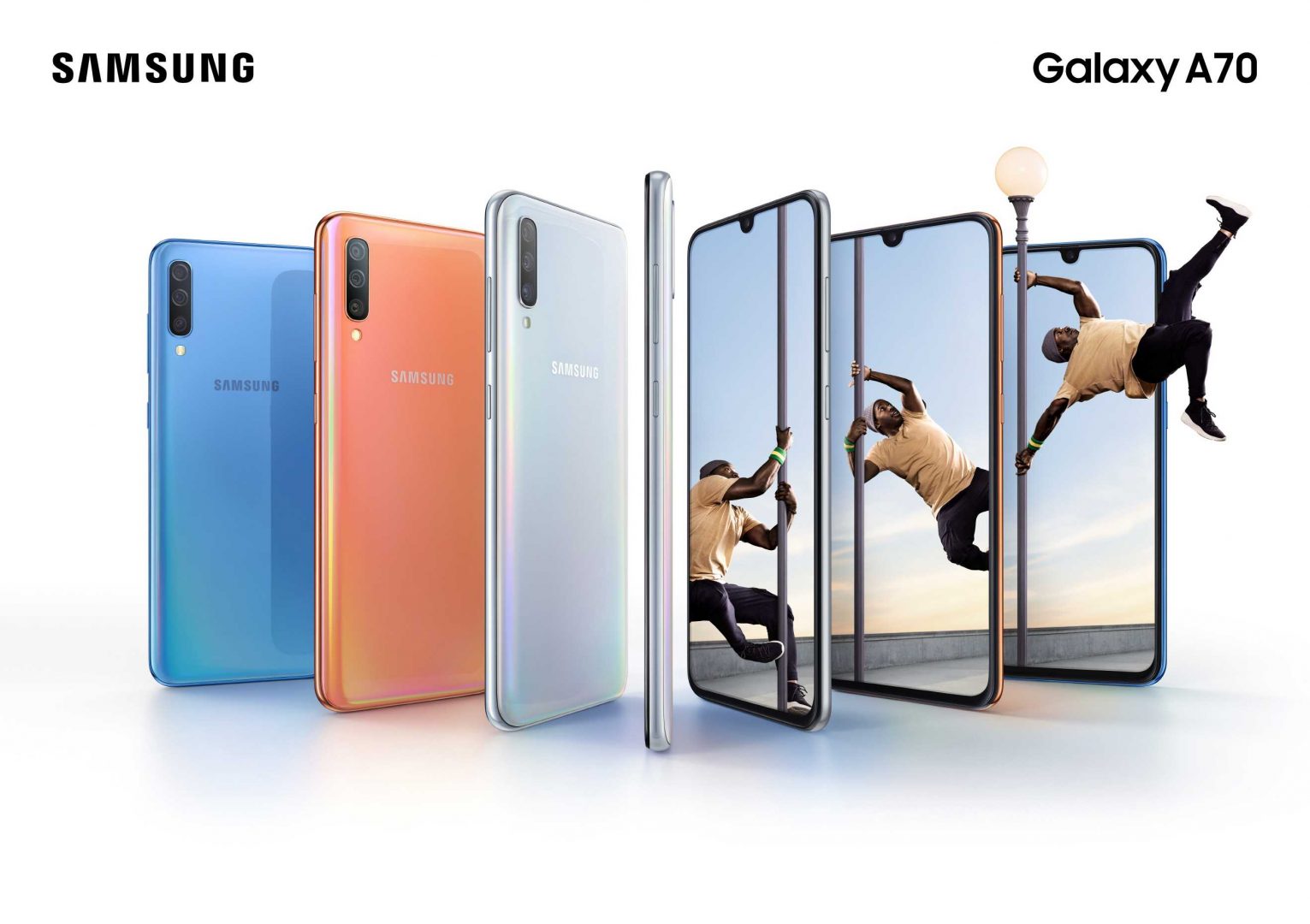 Samsung Galaxy A70 combo blue coral white